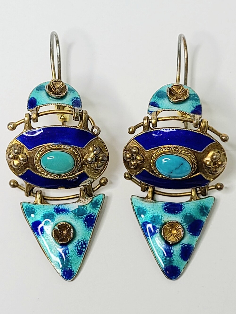 Blue Enamel Turquoise Color Signed .925 Vermeil Vintage Earrings